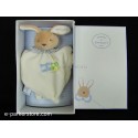 Doudou lapin plat carré écru collerette bleue PE202 LI Doudou et compagnie - NEUF -