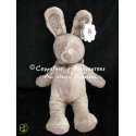 Doudou pantin lapin beige gris my friend Bunny 40 cm foulard marron NICOTOY