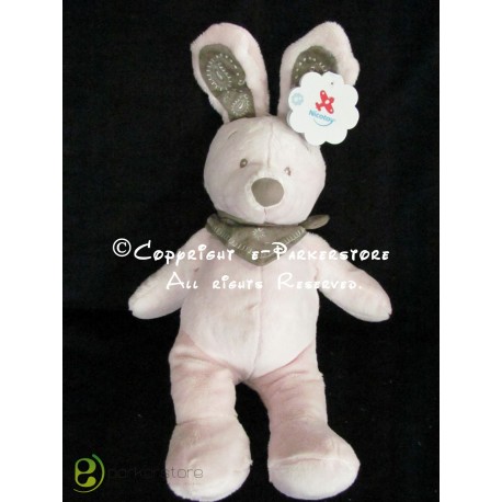 Doudou pantin lapin rose my friend Bunny 40 cm foulard marron NICOTOY