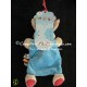 Doudou lapin August plat bleu vert boutons foulard jaune NICOTOY