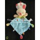 Doudou lapin August plat losange bleu vert boutons foulard jaune NICOTOY