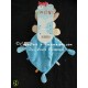 Doudou lapin August plat losange bleu vert boutons foulard jaune NICOTOY