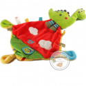 Doudou dinosaure vert mouchoir 4 noeuds rouge vert nuage oiseau NICOTOY