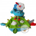 Doudou dinosaure bleu mouchoir 4 noeuds bleu vert nuage oiseau NICOTOY